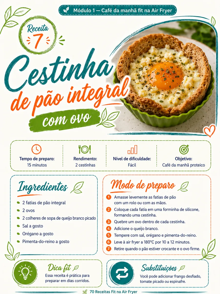 Página da receita de cestinha de pão integral com ovo